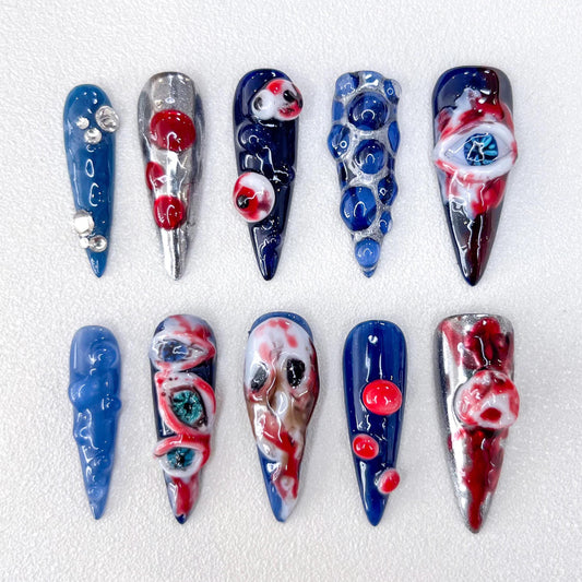 3D Eyeball press-on Nails: Gothic Halloween False Nail Set.
