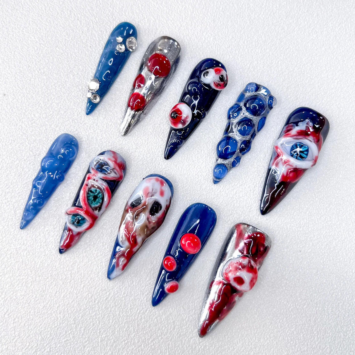 3D Eyeball press-on Nails: Gothic Halloween False Nail Set.