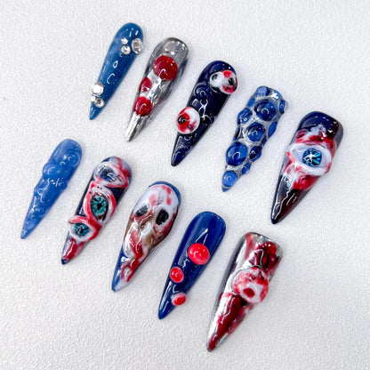 3D Eyeball press-on Nails: Gothic Halloween False Nail Set.