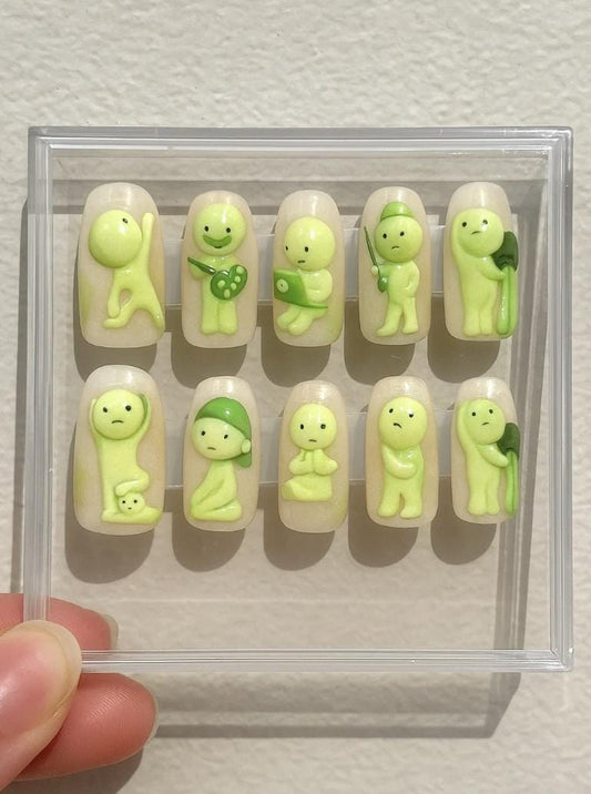3D Smiski press-on Nails: Kawaii Y2K Kidcore Toycore Nails.