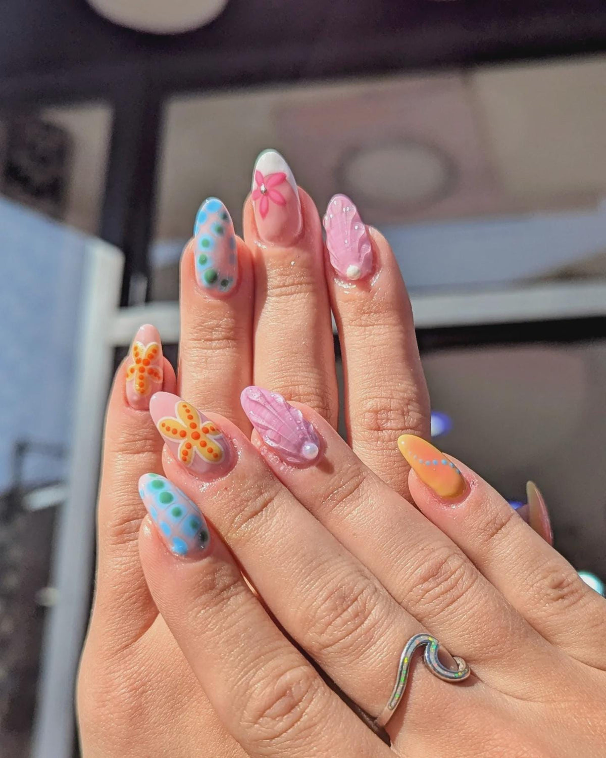 3D Starfish press-on Nails: Handmade Seashell Beach Nail Set.