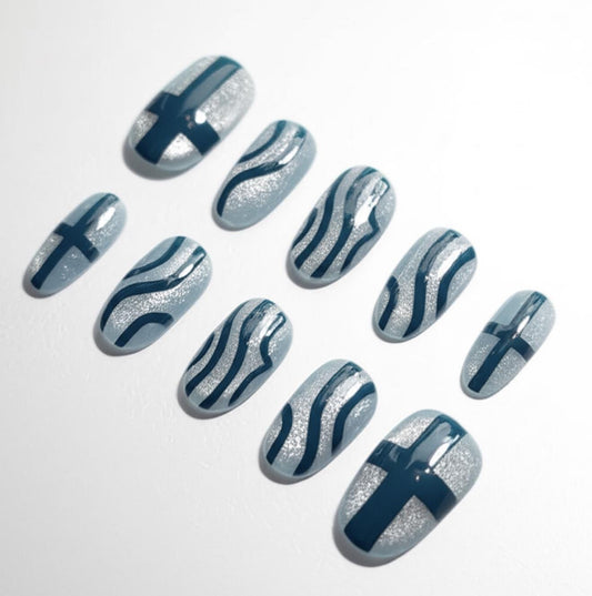Akaza Demon Slayer Cat Eye Nail Art; Demon Slayer press-on Nails.