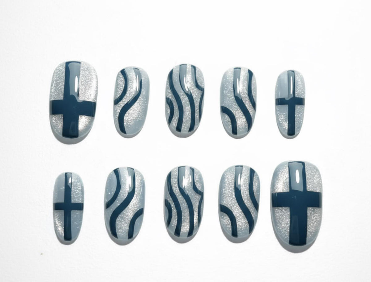 Akaza Demon Slayer Cat Eye Nail Art; Demon Slayer press-on Nails.