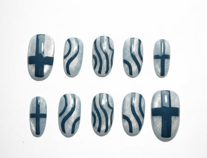 Akaza Demon Slayer Cat Eye Nail Art; Demon Slayer press-on Nails.