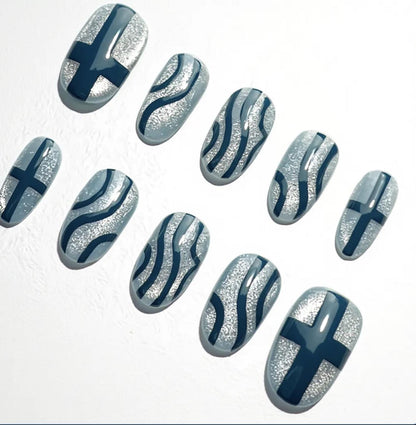 Akaza Demon Slayer Cat Eye Nail Art; Demon Slayer press-on Nails.
