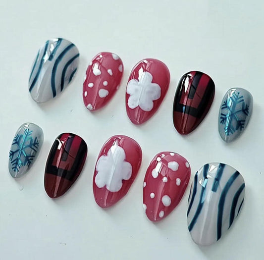 Akaza Demon Slayer press-on Nail Art; Demon Slayer press-on Nails.