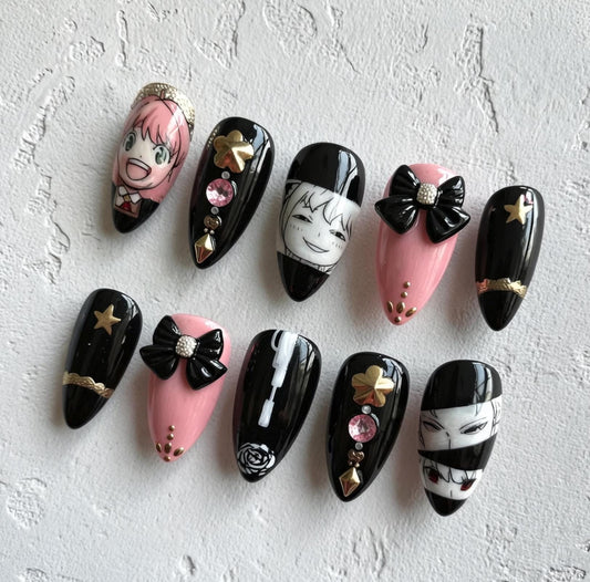 Anya Inspired press-on Nails; Spy Anime Nails.