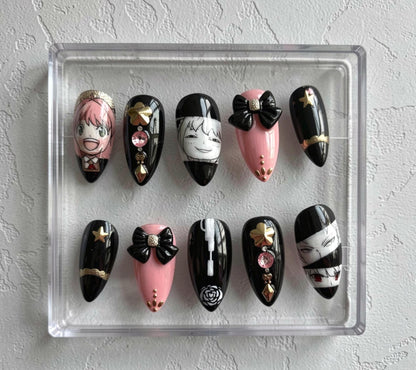 Anya Inspired press-on Nails; Spy Anime Nails.