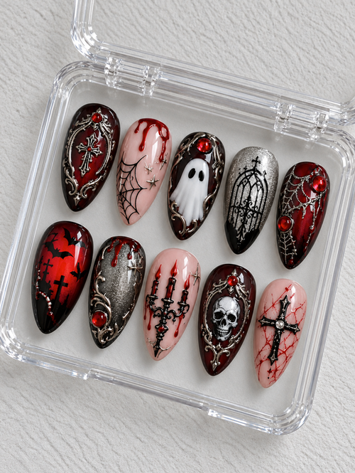 Black Cat Halloween press-on Nails, Green Cat Eye Nails, 3D Ghost Pumpkin Nails, Cute Spooky Witchy Nail Art.
