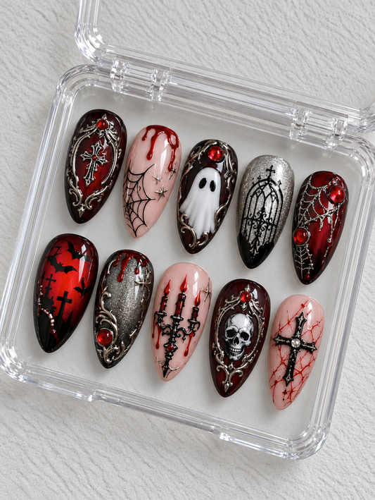 Black Cat Halloween press-on Nails, Green Cat Eye Nails, 3D Ghost Pumpkin Nails, Cute Spooky Witchy Nail Art.