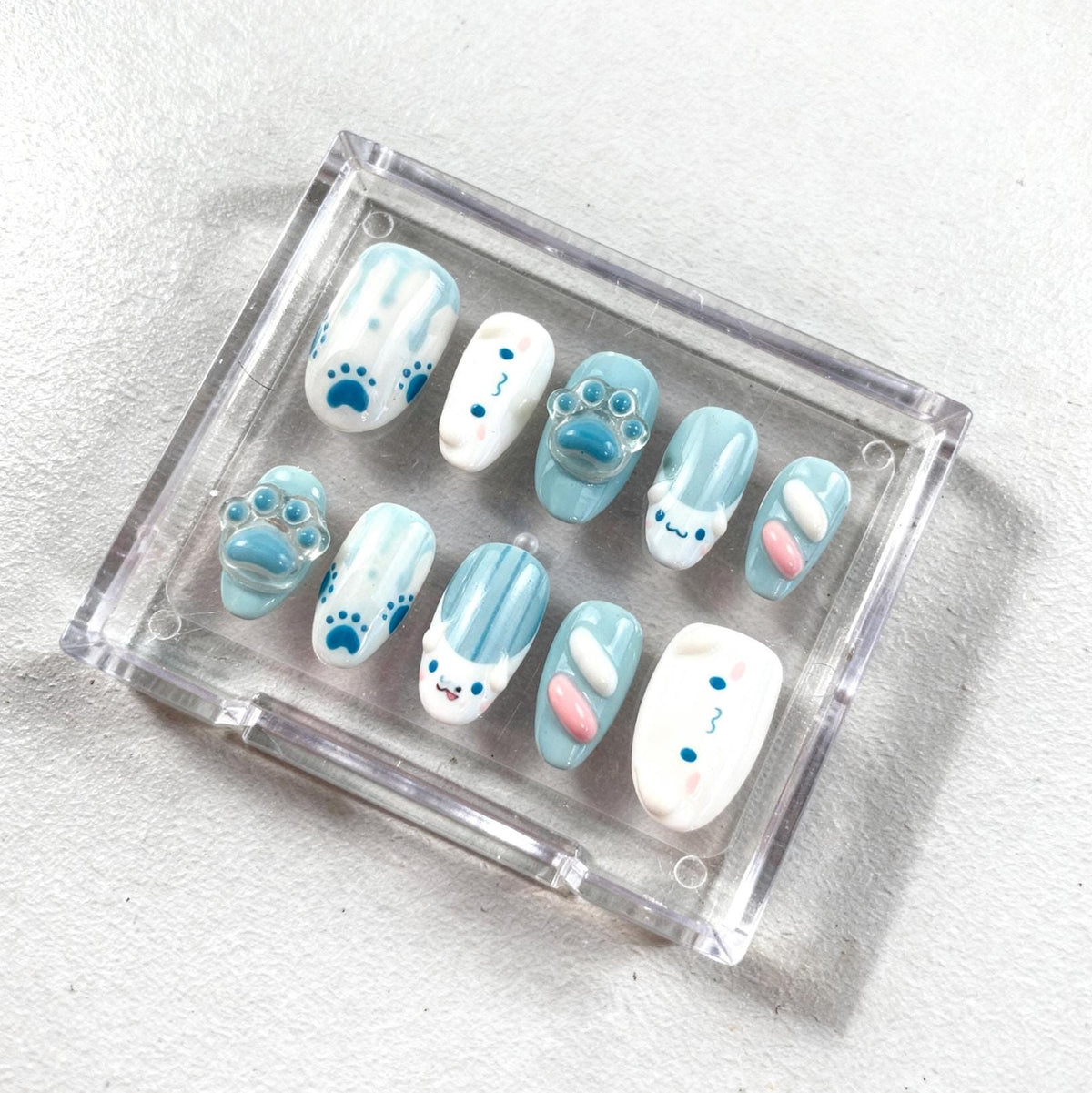 Cinnamoroll Inspired press-on Nails; Kawaii Blue Bunny Nails.