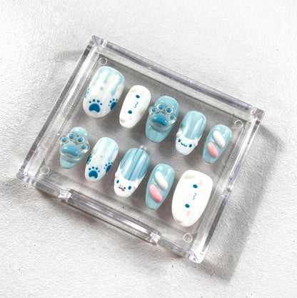 Cinnamoroll Inspired press-on Nails; Kawaii Blue Bunny Nails.