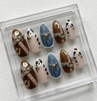Cowgirl Western press-on Nails; Cowboy Rodeo Nails.