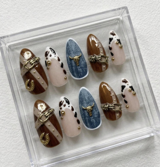 Cowgirl Western press-on Nails; Cowboy Rodeo Nails.