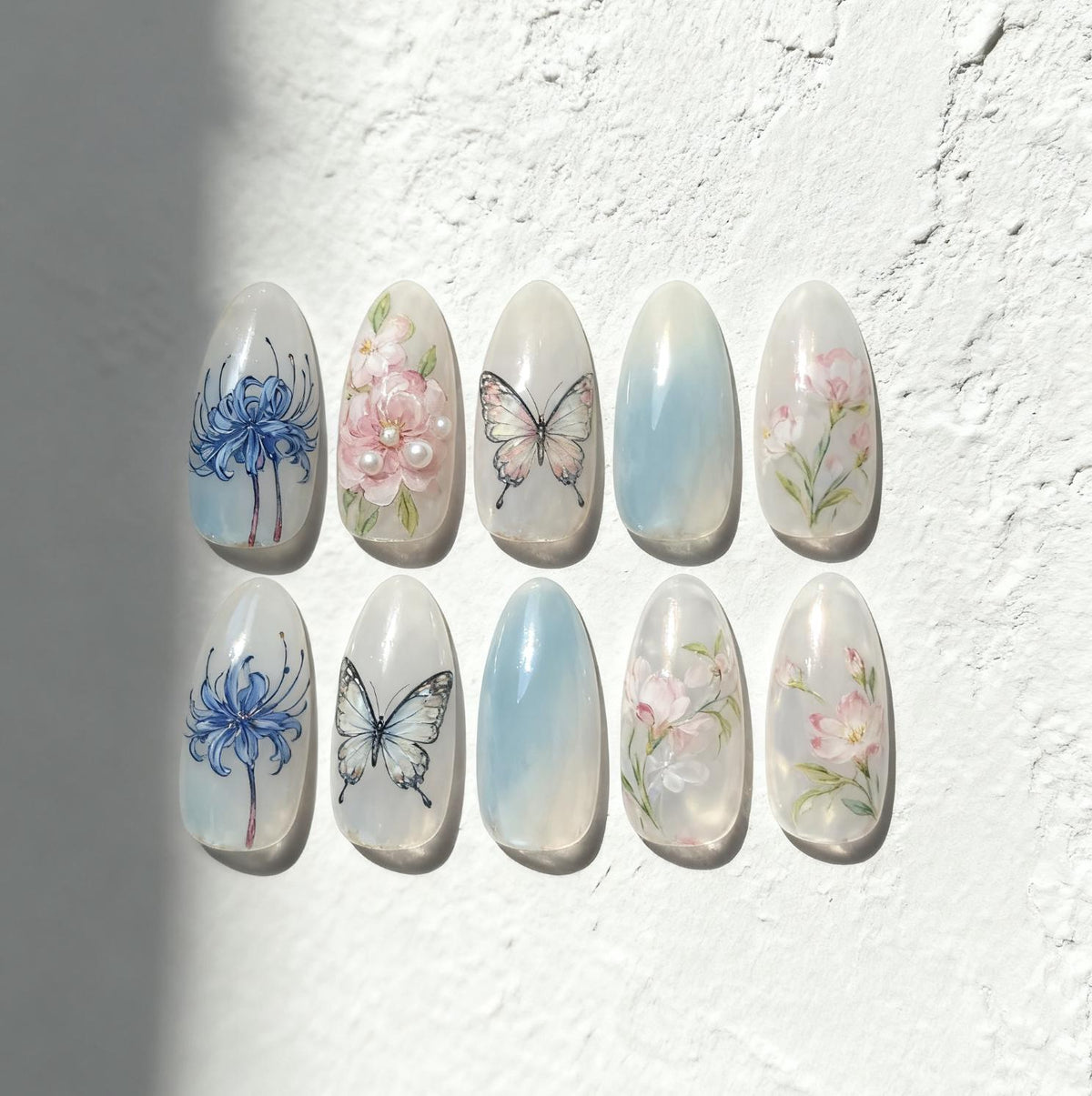 Demon Slayer Inspired press-on Nails; Floral Butterfly Anime Nail Art.