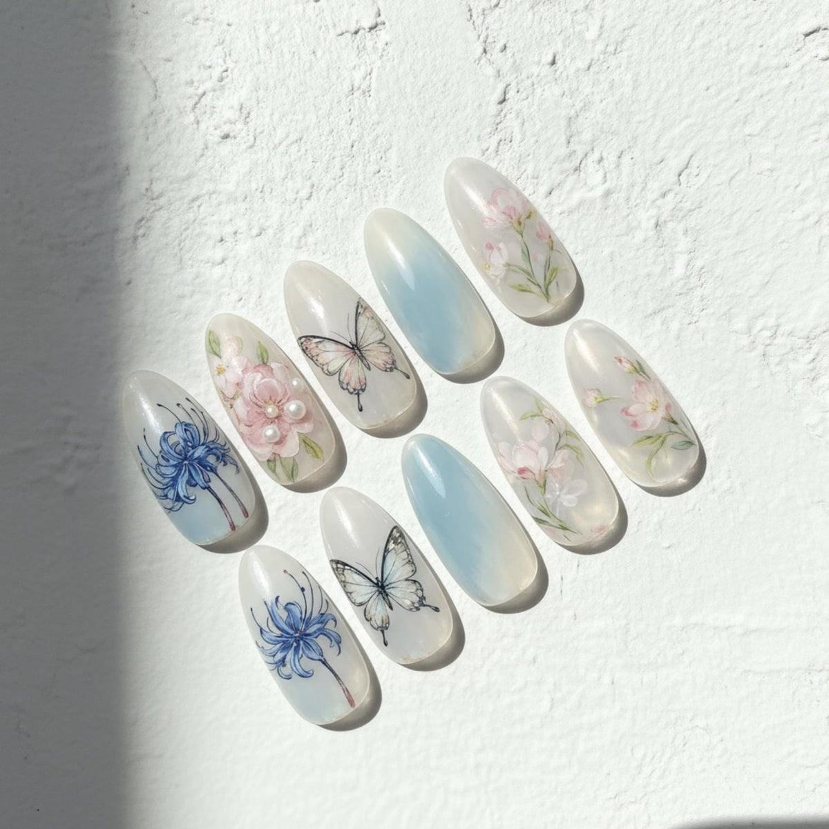 Demon Slayer Inspired press-on Nails; Floral Butterfly Anime Nail Art.