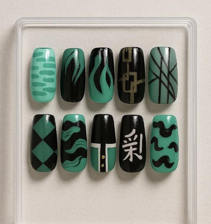 Demon Slayer Mist Hashira Nails, Muichiro Tokito press-on Nails, Kimetsu no Yaiba Anime Nail Art, Cosplay Otaku Nails.