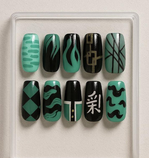 Demon Slayer Mist Hashira Nails, Muichiro Tokito press-on Nails, Kimetsu no Yaiba Anime Nail Art, Cosplay Otaku Nails.