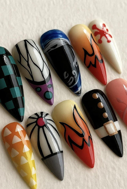 Demon Slayer press-on Nails; Anime Cosplay Nail Art Set.
