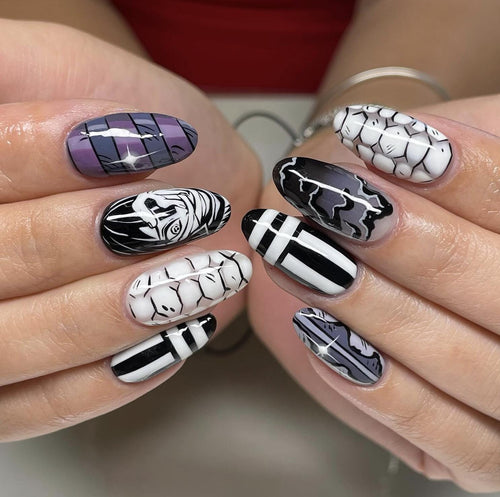 Demon Slayer press-on Nails, Kimetsu no Yaiba Inspired Nail Art, Anime Manga Nail Set, Cosplay Otaku Nails, Obanai Iguro Giyu Tomioka Nails.