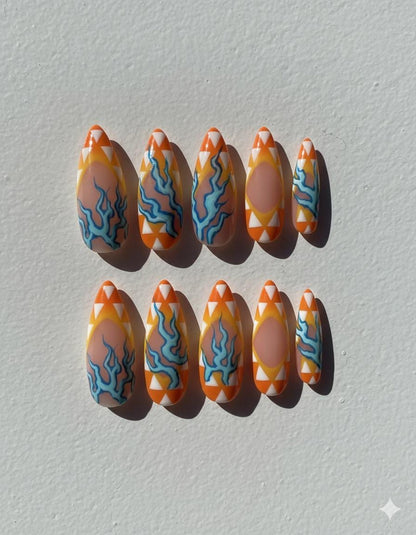 Demon Slayer Zenitsu press-on Nails; Thunder Breathing Lightning Anime Nail Art.