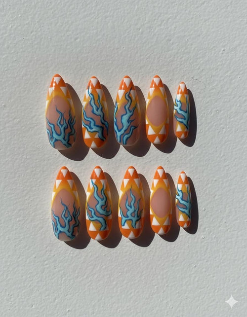 Demon Slayer Zenitsu press-on Nails; Thunder Breathing Lightning Anime Nail Art.