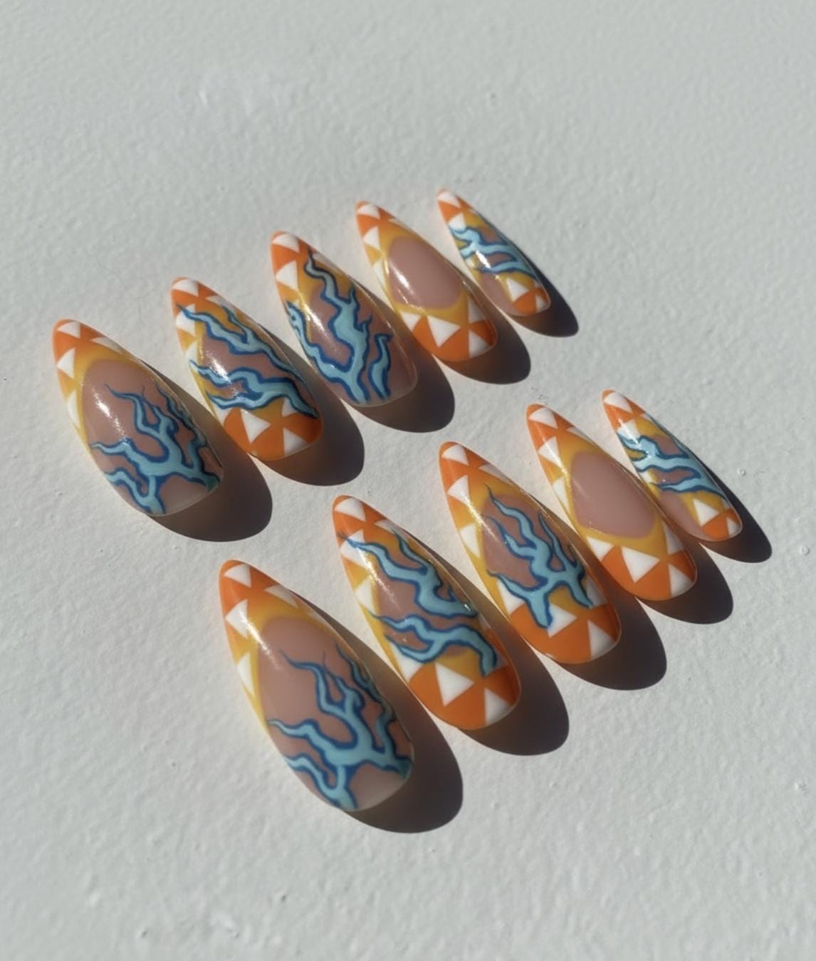 Demon Slayer Zenitsu press-on Nails; Thunder Breathing Lightning Anime Nail Art.