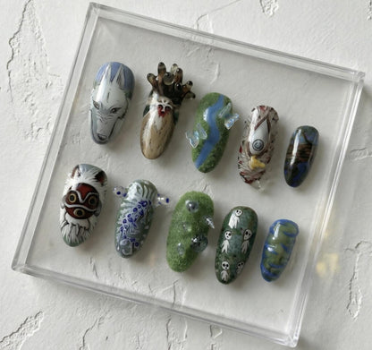 Forest Spirit press-on Nails; Mystical Nature Nail Set.