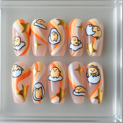 Gudetama press-on Nails; Cute Sanrio Nails.