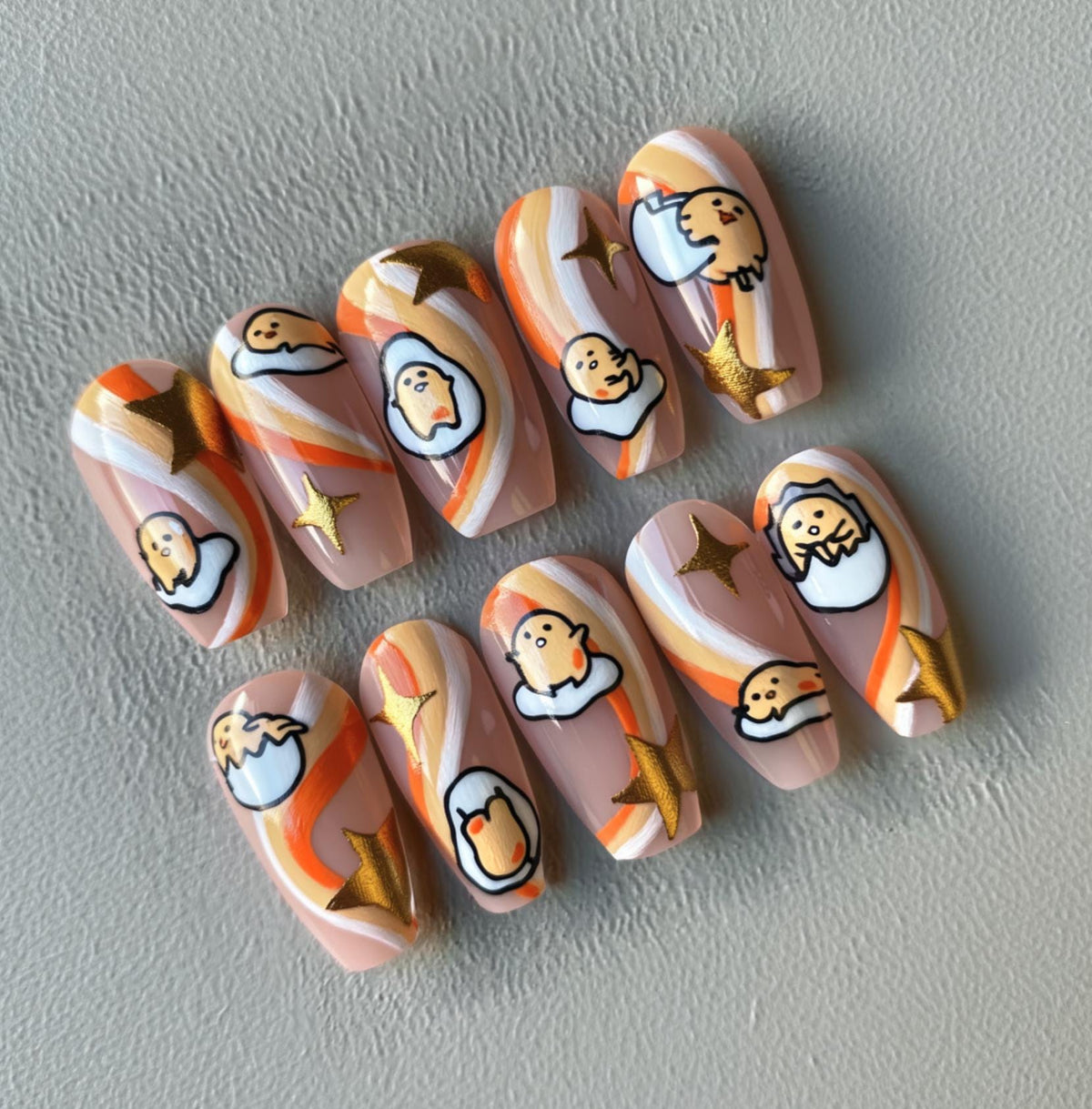 Gudetama press-on Nails; Cute Sanrio Nails.