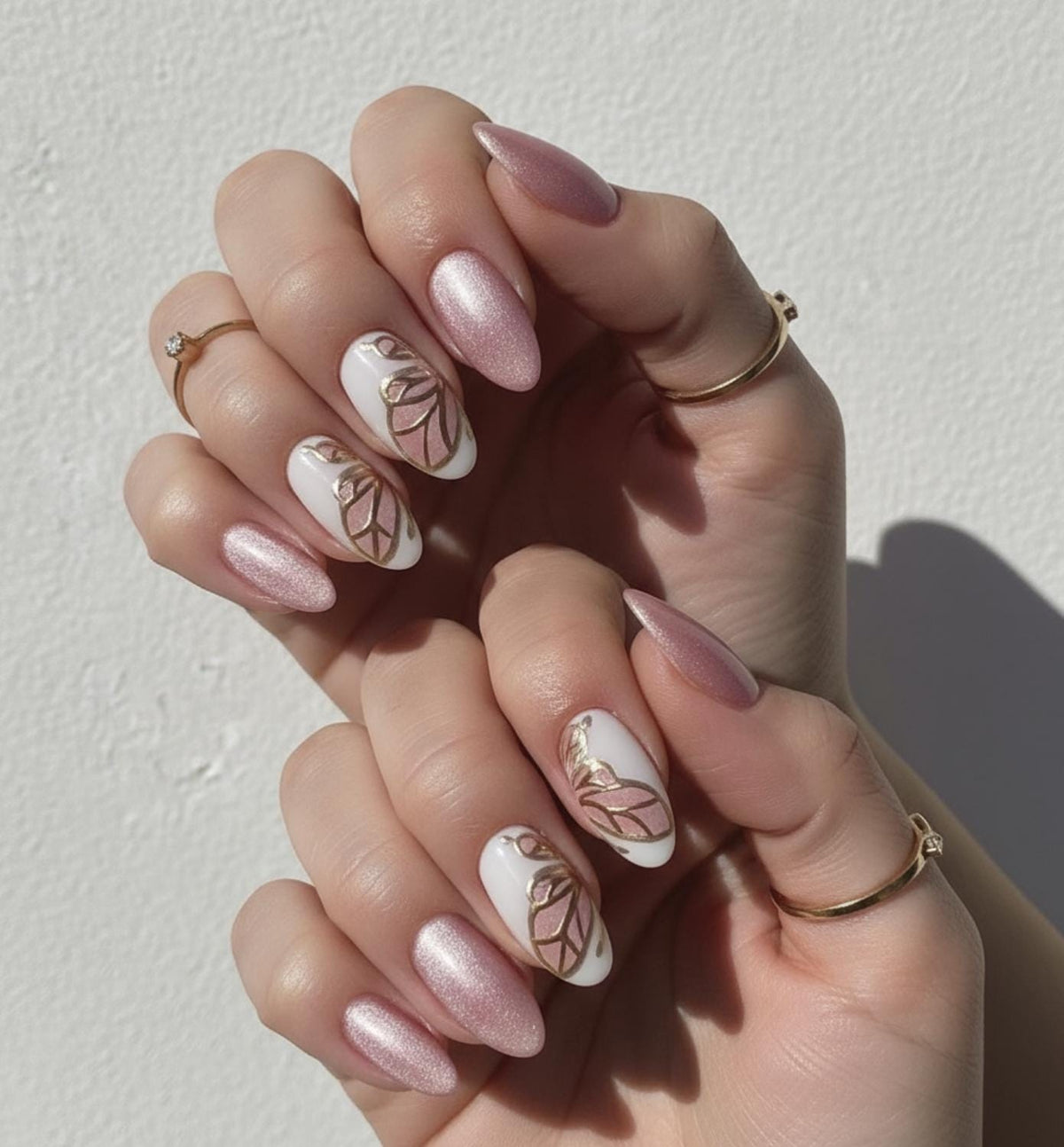 Handmade Cat Eye press-on Nails: Pink Butterfly Nail Art.
