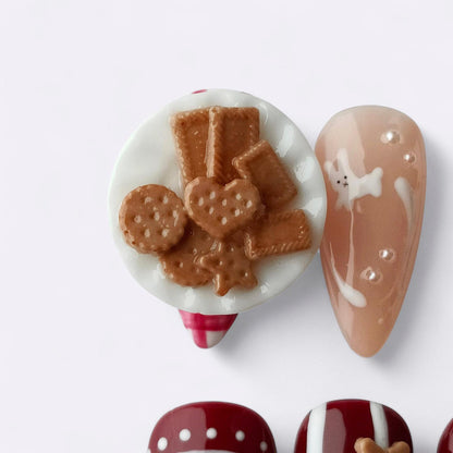 Kawaii Bunny Cookie press-on Nails: 3D Holiday Nail Art.