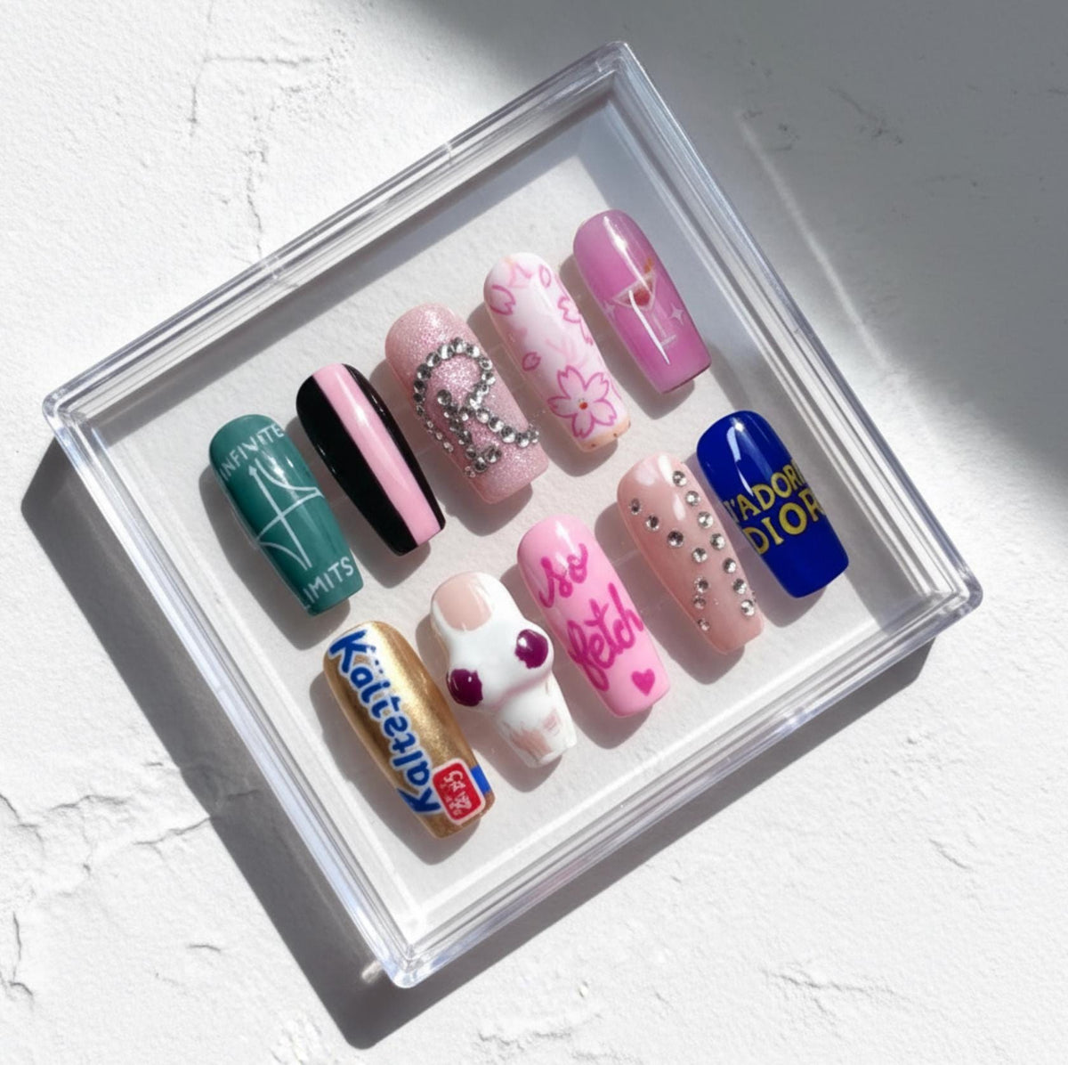 Mean Girls Inspired press-on Nails; Regina George Pink and Black Nail Set.