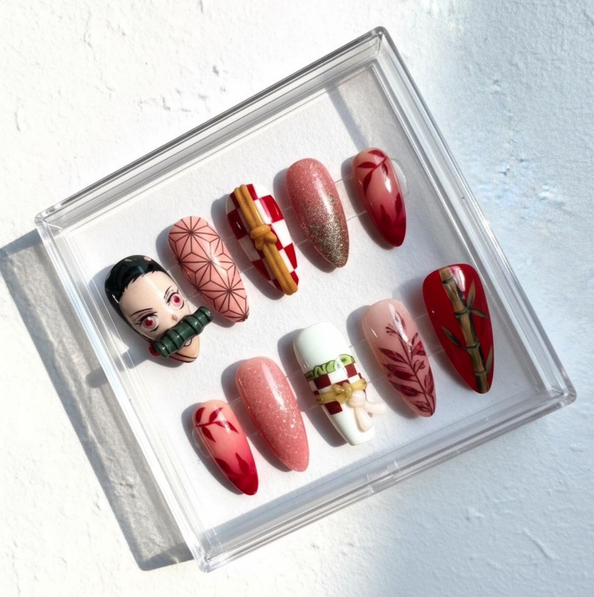 Nezuko press-on Nails; Demon Slayer Anime Nails.