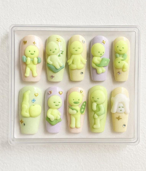 Smiski 3D press-on Nails: Kawaii Kidcore Y2K Fake Nails.