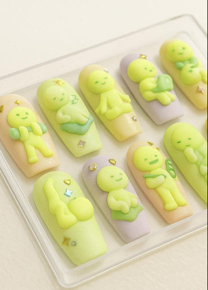 Smiski 3D press-on Nails: Kawaii Kidcore Y2K Fake Nails.