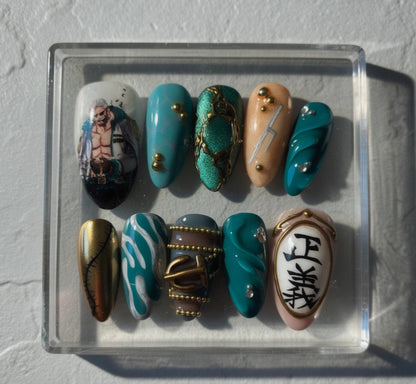 Smoker Inspired press-on Nails; Marine Vice Admiral Nail Art.