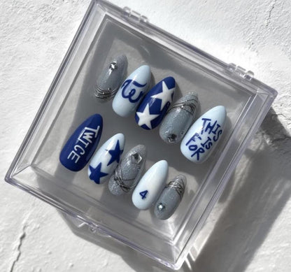 TWICE K-Pop Inspired press-on Nails; Handmade Blue Silver Nail Art Set, TWICE Fandom Nails, Custom Reusable Nails, Concert Nail Set.