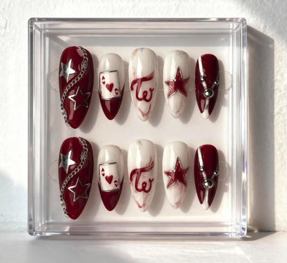 TWICE Red and White Nails; Handmade 3D press-on Nails Inspired by TWICE Concert “Ready To Be” Style.