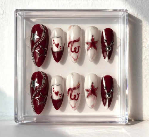 TWICE Red and White Nails; Handmade 3D press-on Nails Inspired by TWICE Concert “Ready To Be” Style.