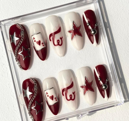 TWICE Red and White Nails; Handmade 3D press-on Nails Inspired by TWICE Concert “Ready To Be” Style.
