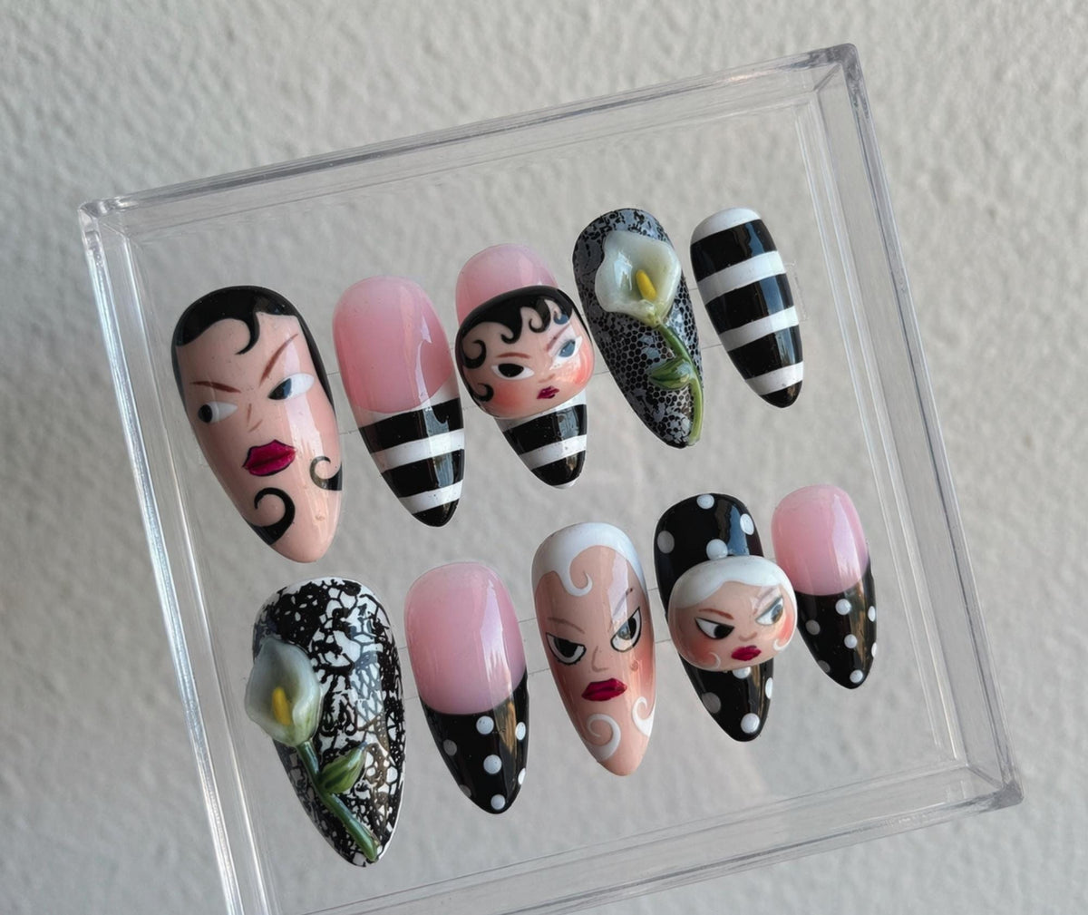Vintage Lady press-on Nails; Retro Face Nails.
